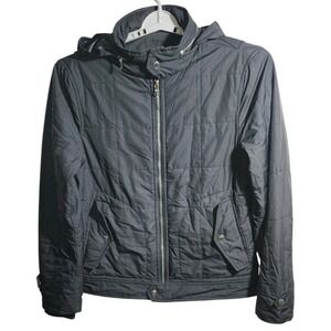 Banana Republic Quilted Jacket Women's Small Black Lightweight Hooded Coat *READ